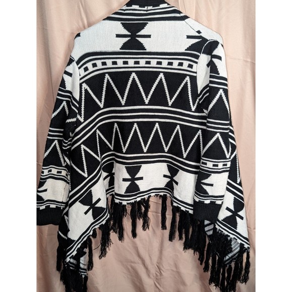 Forever 21 Open Cardigan Elegant Knit Shawl Black White fringes Size M/L - Picture 2 of 4